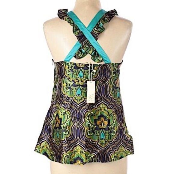 Postella Green Ruffle Sleeve Peacock Tank - Large - Picture 2 of 16
